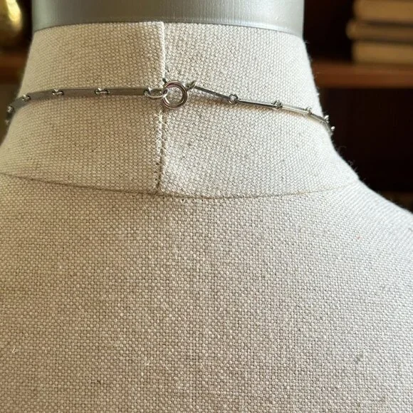 Vintage Silver Chandelier Pendant Necklace With White Beads & Teardrop Accents - Picture 6 of 9